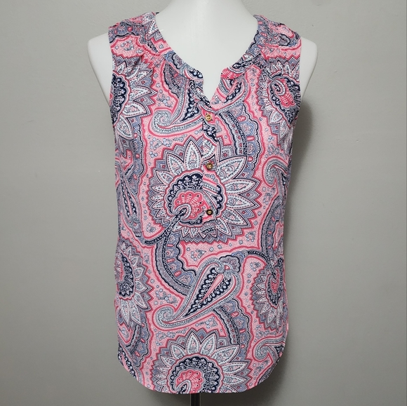 Talbots Tops - Talbots Pink & Blue Paisley Sleeveless Blouses Size MP